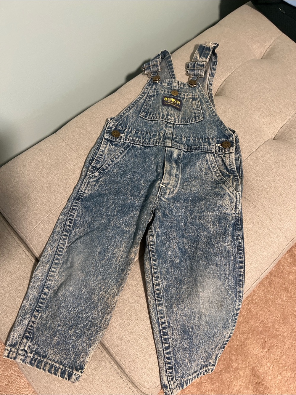 Vintage OshKosh B'gosh Distressed Blue Denim Overalls size 2T